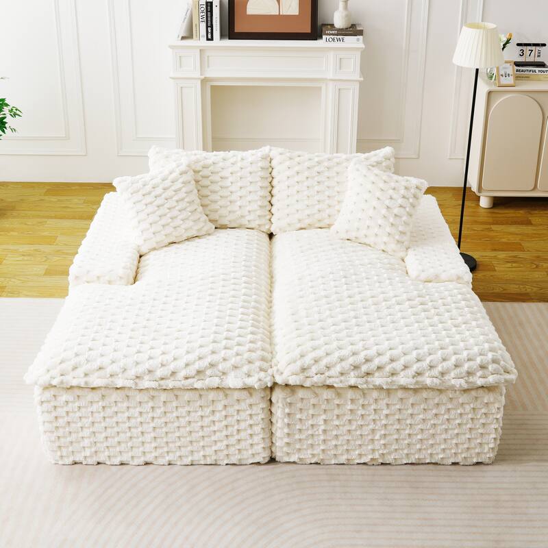 Double Chaise Lounge Sofa Turtle Velvet Sectional Sofa Set Lazy Sleeper Sofa, Full Compressed Sponge