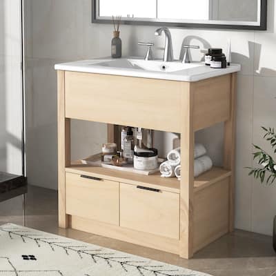 30" Bathroom Vanity Cabinet with Sink Top, Shelf and Two Drawers