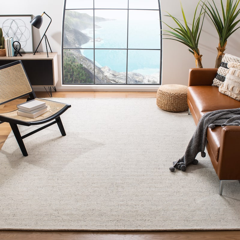 SAFAVIEH Handmade Micro-Loop Courteney Transitional Wool Rug - 8' x 10' - Light Grey/Ivory - Rectangle