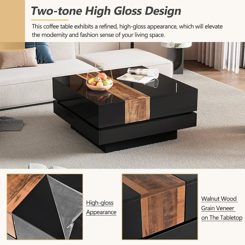 31.4" Square Coffee Table with Sliding Top and Hidden Storage