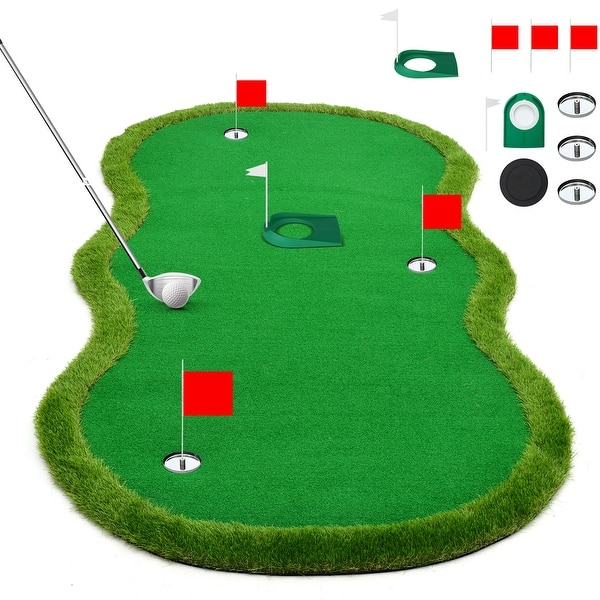 slide 2 of 20, Putting Green Mat with Stainless Steel Cups & Adjustable Slope Challenge for Both Indoor & Outdoor Green 5x10ft