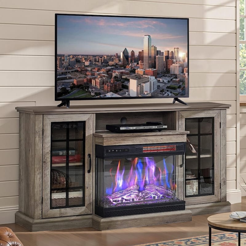 EROMMY TV Stand for 65 Inch TV, Entertainment Center with LED Lights, Storage & Power Outlets, Media Console for Living Room