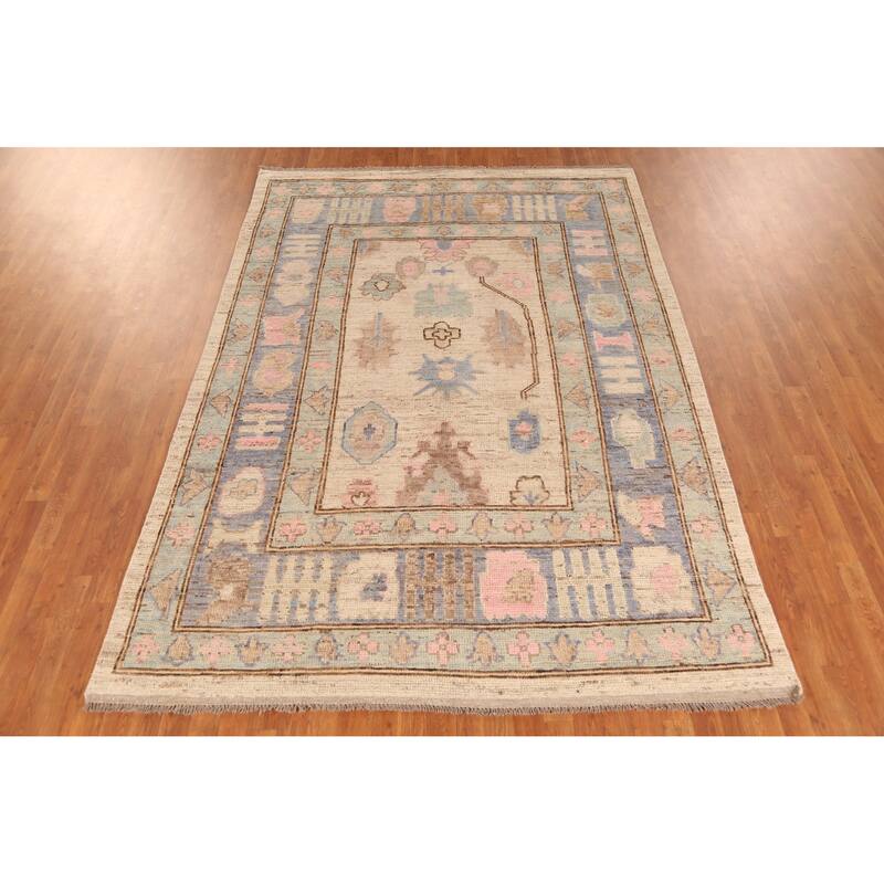 Earth Tone Oushak Turkish Rug Handmade Living Room Wool Carpet - 6'8" x 9'8"