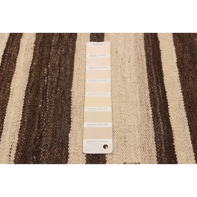 ECARPETGALLERY Flat-Weave Boho Cream, Brown Wool Kilim - 8'10 x 12'3