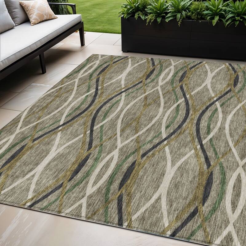 HomeRoots Abstract Transitional Rectangle Outdoor Rug - 5' X 8'