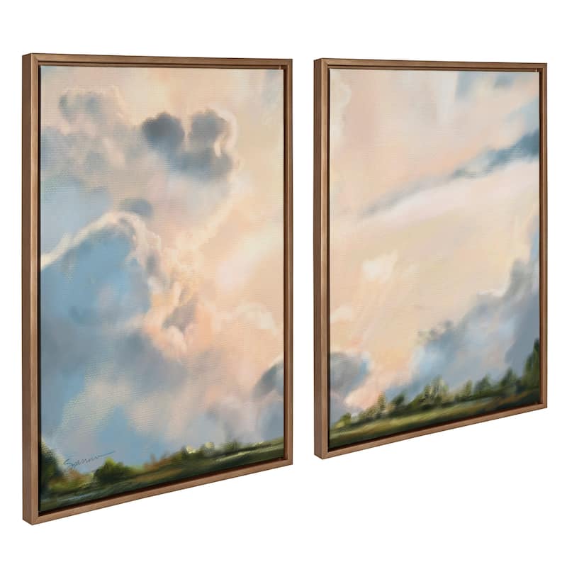 Kate and Laurel Sylvie Clouds Framed Canvas Set by Mary Sparrow - 2 Piece Set 23x33 - Plastic - Gold