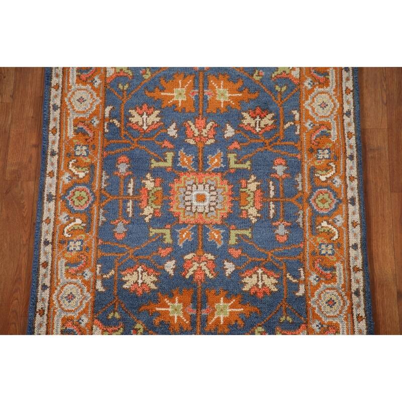 Blue Floral Heriz Serapi Indian Accent Rug Handmade Wool Carpet - 3'0"x 5'0"
