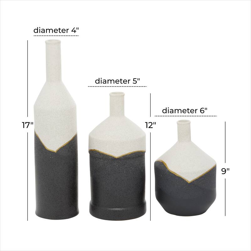 Ceramic Vase - Set of 3 Black - CosmoLiving by Cosmopolitan - 4"W x 4"L x 17"H