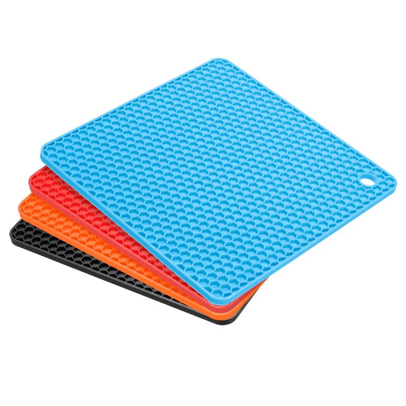 4pcs Silicone Pot Holder Trivet Mat Hot Pads-Black/Orange/Red/Blue - Black/Orange/Red/Blue