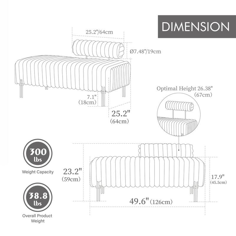 End of Bed Bench Window Ottoman Footrest with Adjustable Back for Living Room Bedroom Entryway Hallway Small Space