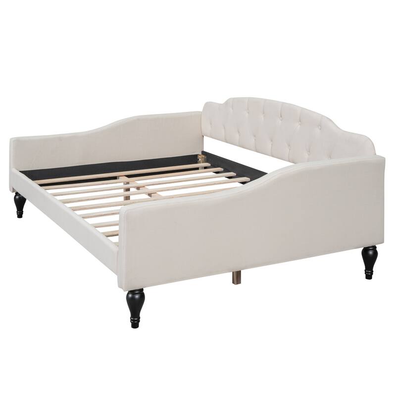 Modern Style Full Size Upholstered Tufted Wood Daybed with Multifunctional Design