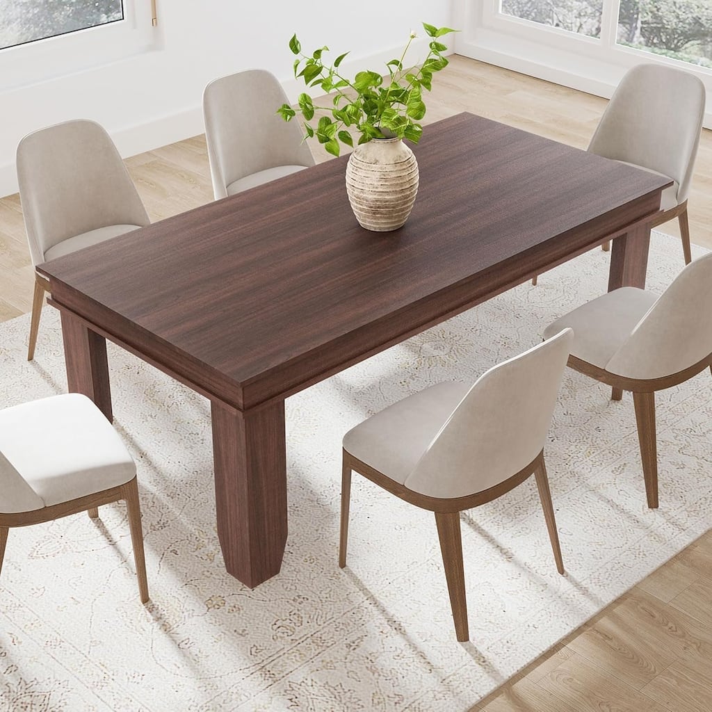 71'' Farmhouse Dining Table, Wood Rustic Kitchen Table with Sturdy Frame & Rustic Brown Finish