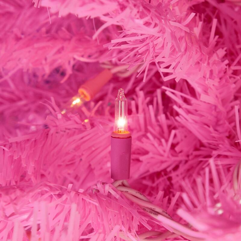 Pre-Lit Medium Artificial Pine Christmas Tree - 4' - Pink - Clear Lights - 4 Foot