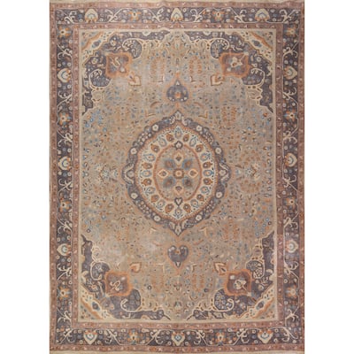 Medallion Tabriz Persian Vintage Area Rug Hand-Knotted Wool Carpet - 9'6" x 12'8"