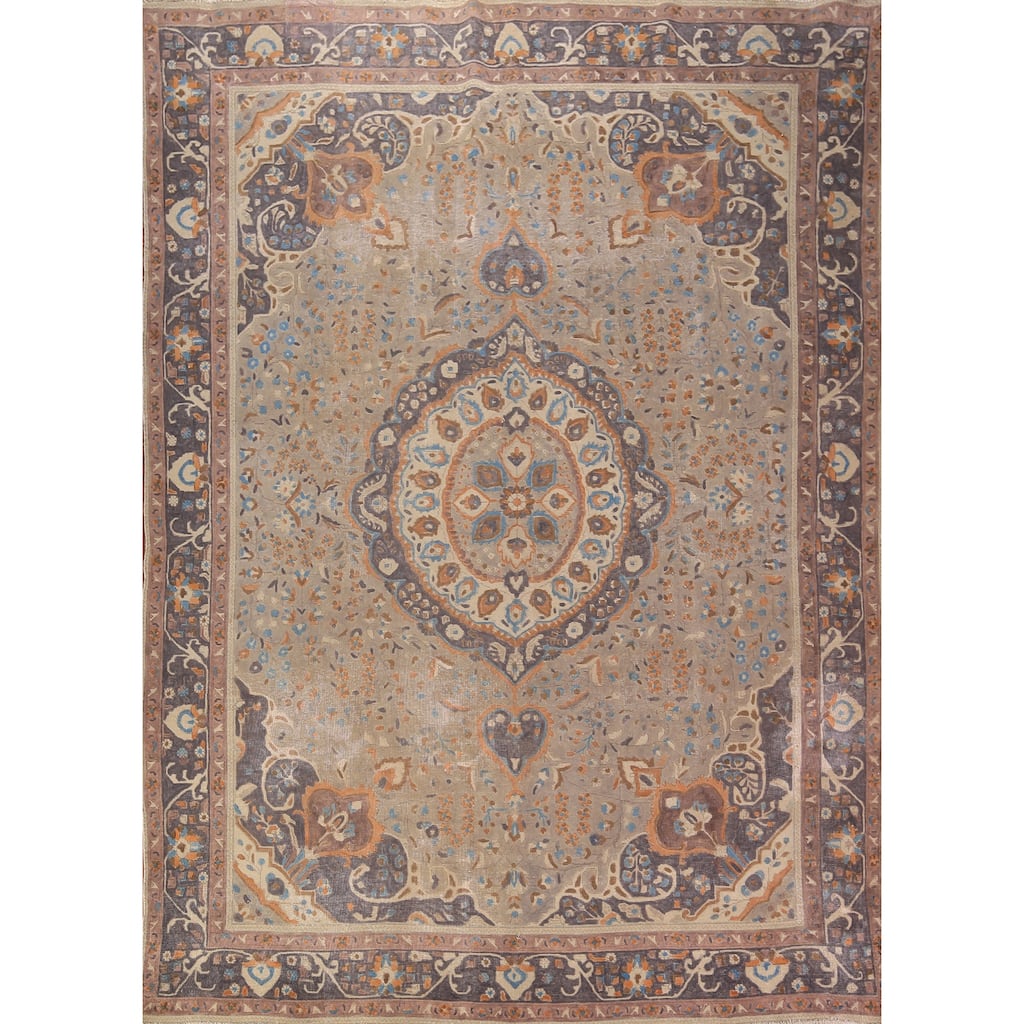 Medallion Tabriz Persian Vintage Area Rug Hand-Knotted Wool Carpet - 9'6" x 12'8"