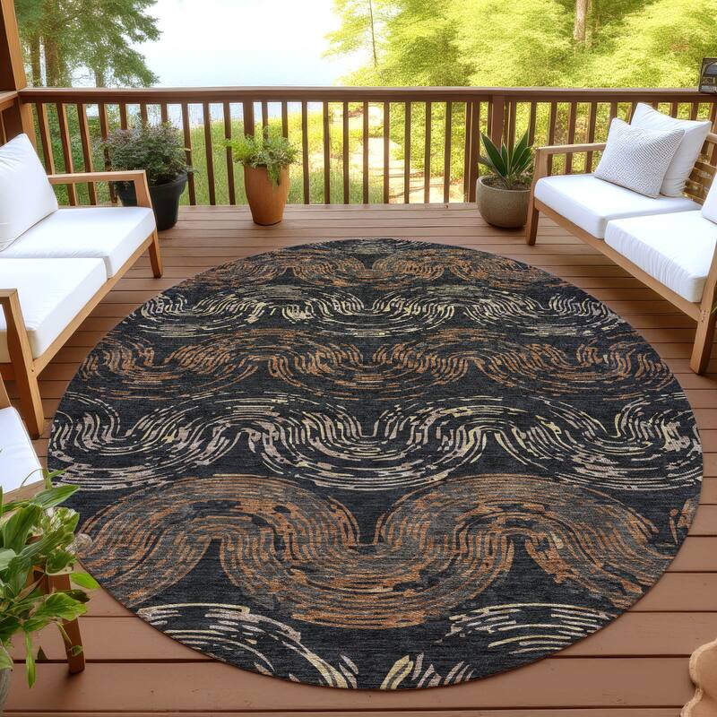 Machine Washable Indoor/ Outdoor Modern Ari Chantille Rug - Black - 8' x 8'