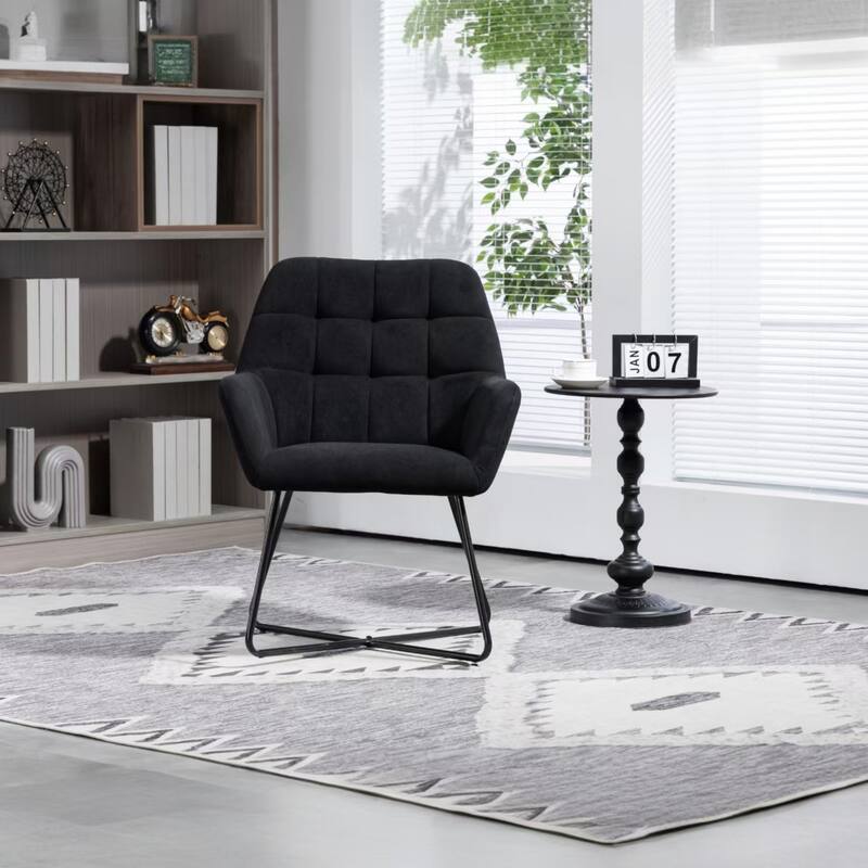 Upholstered Office/Home Chair with Metal Legs - Black