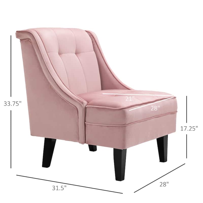 HOMCOM Tufted Single Sofa Chair with Rubber Wood Legs, Thick Padding Mid-Back, and Wings for Living Room