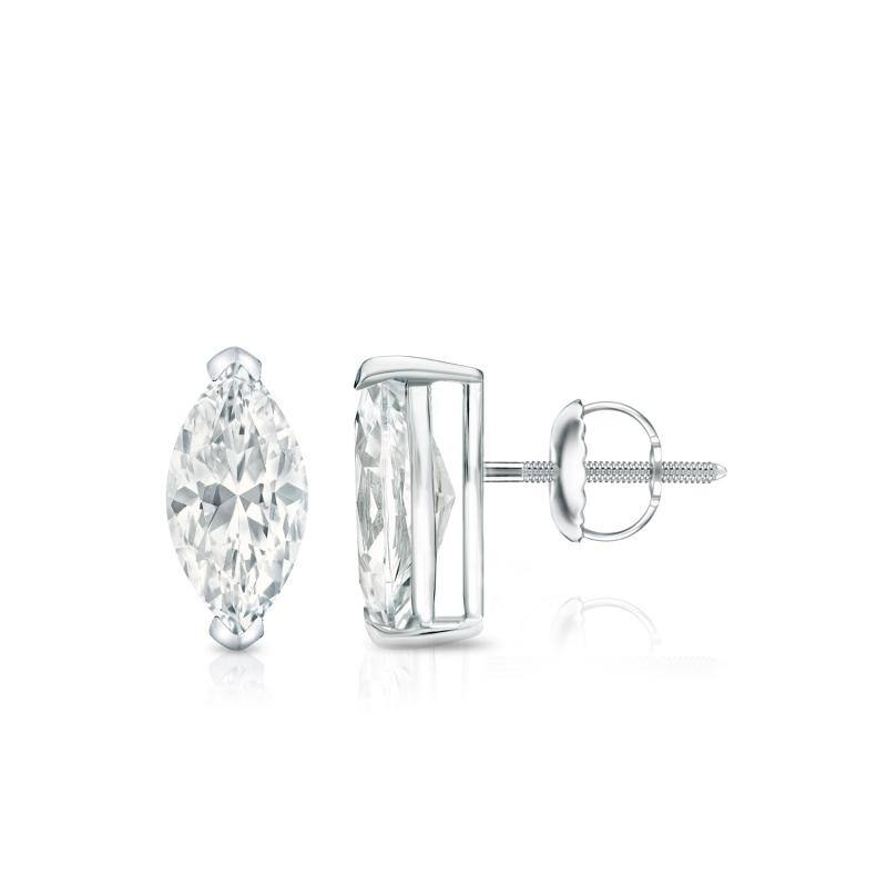 Auriya 14k Gold Lab Grown Marquise Diamond Stud Earrings 0.50 to 5.00 ct. tw. V-End Prong Screw-Back (F-G VS) - White - 0.75 ct. tw.
