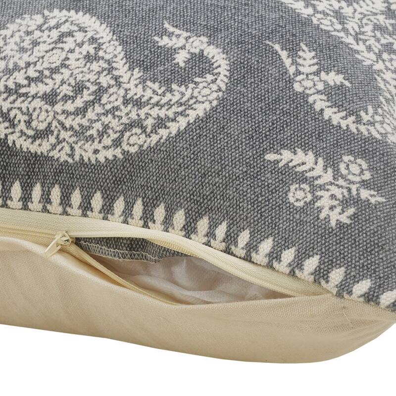 Handwoven Geometric Paisley Square Throw Pillow - 20" - Gray and White