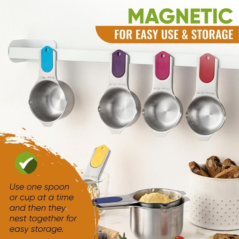 Magnetic Measuring Cups & Spoons Set, Strong Magnets, Set of 15 - Set of 15