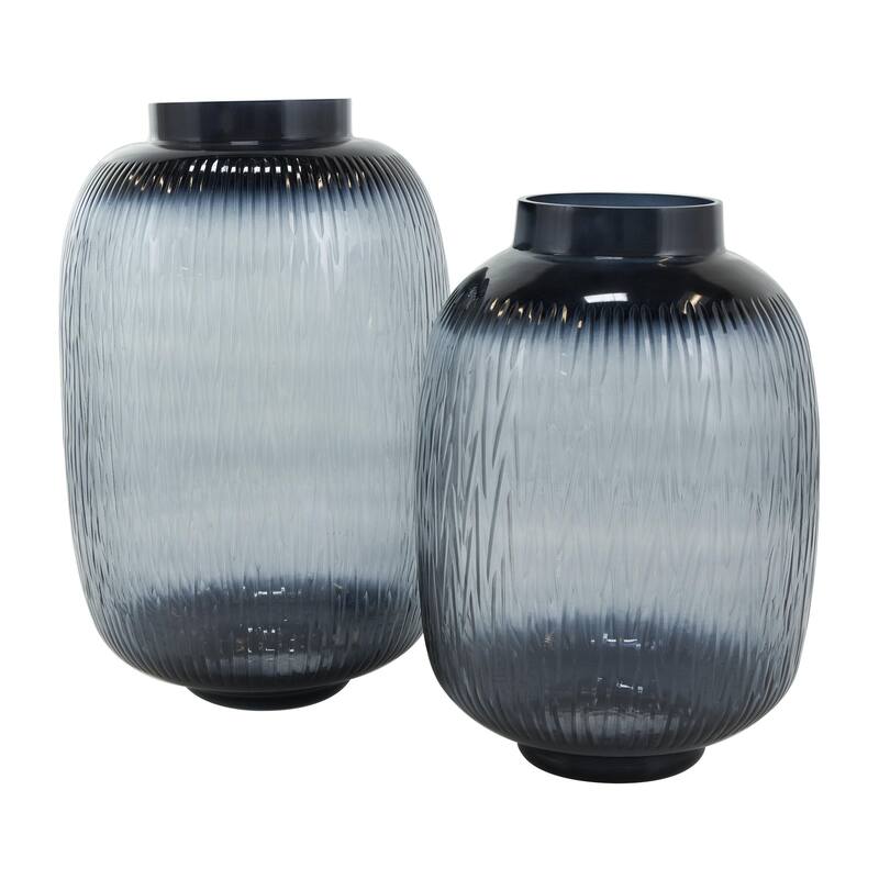 Glass Textured Ombre Decorative Vase - Set of 2 Black - Roche River Decor