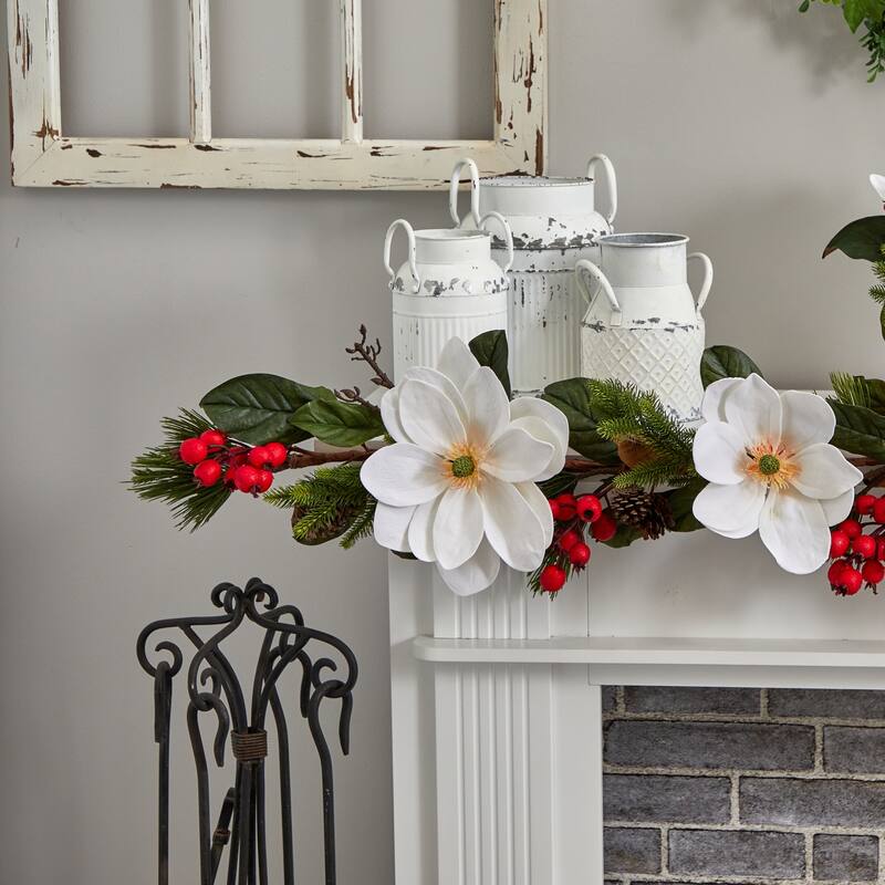 Artificial Garland 6Ft Magnolia Pine Berry Decor Home Holiday Decor - 72