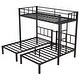 preview thumbnail 8 of 11, Black Twin XL over Twin Metal Triple Bunk Bed with Fence and Ladder