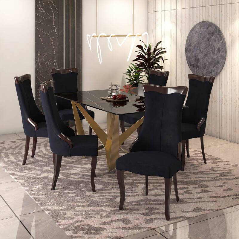 Dining Chair with Leather/Velvet Seat in Rubberwood Novara Series by LeisureMod