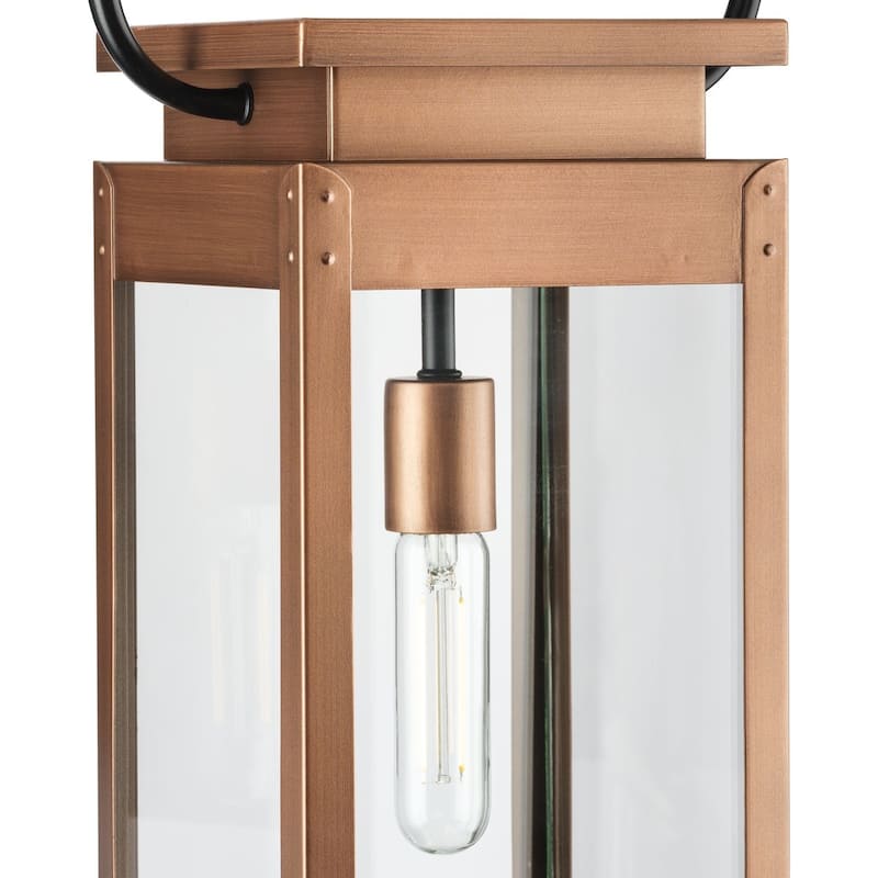 Union Square One-Light Antique Copper Urban Industrial Hanging Lantern - 7 in x 7 in x 27.37 in