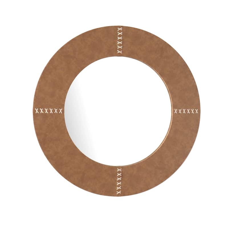 Azalea Park 31.75" Tan Faux Leather Round Wall Mirror