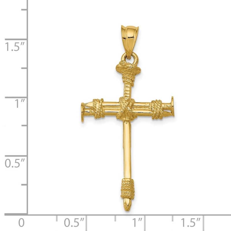 Curata 14k Yellow Gold 18" 19.1x39.1mm Solid Polished and satin Nail Cross Necklace