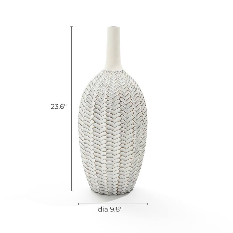 Modern White with Gold Geometric Pattern Polyresin Vase