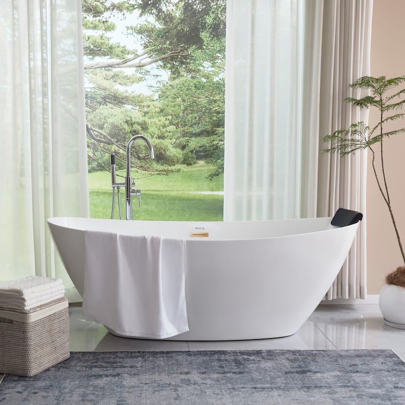 Vanity Art 71" Freestanding Acrylic Soaking Bathtub with Slotted Overflow & Pop-up Drain
