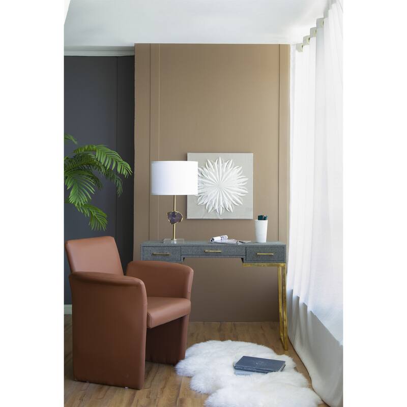 D14x25.2" Gold Table Lamp with Agate Slice and White Drum Shade