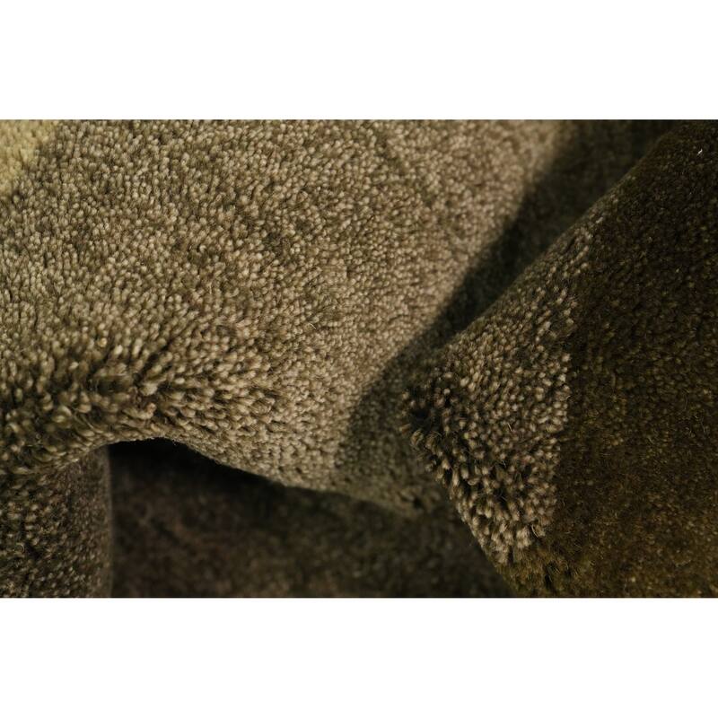 Hand Knotted Oriental 100% Wool Carpet Modern Solid Green Gabbeh Runner Rug - 9' 10'' X 2' 8''