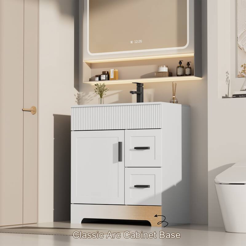 Modern 24/30/36/48" Wave-Line Bathroom Vanity Set with Sink & Faucet