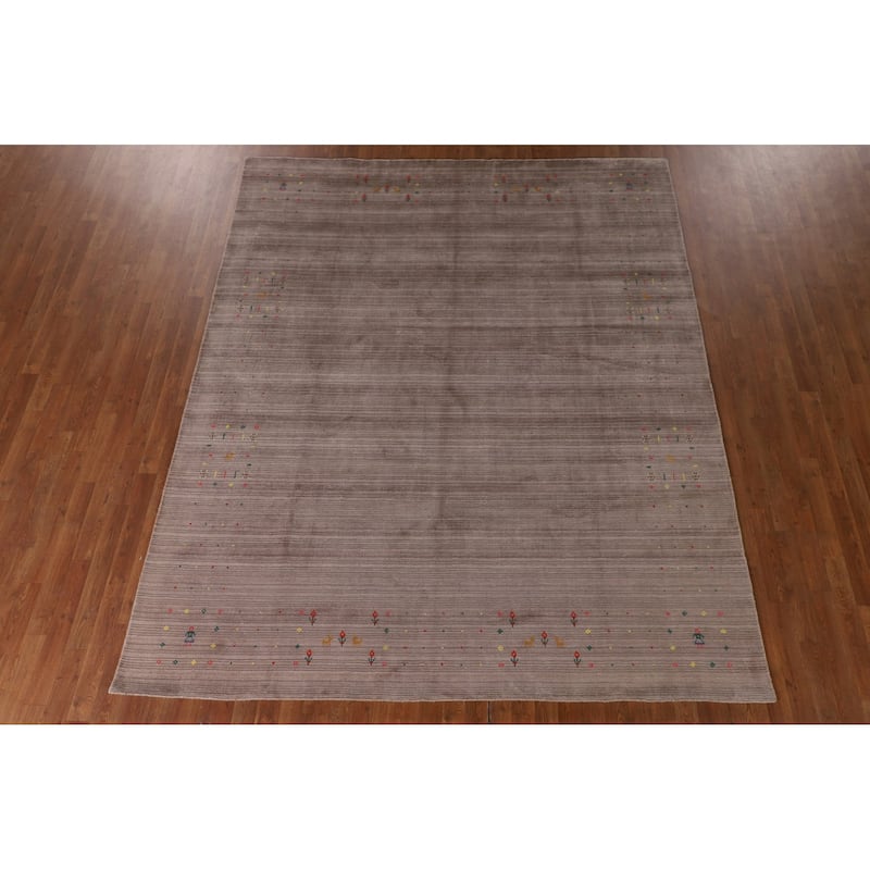 Striped Gabbeh Oriental Area Rug Handmade Wool Carpet - 7'10" x 9'8"
