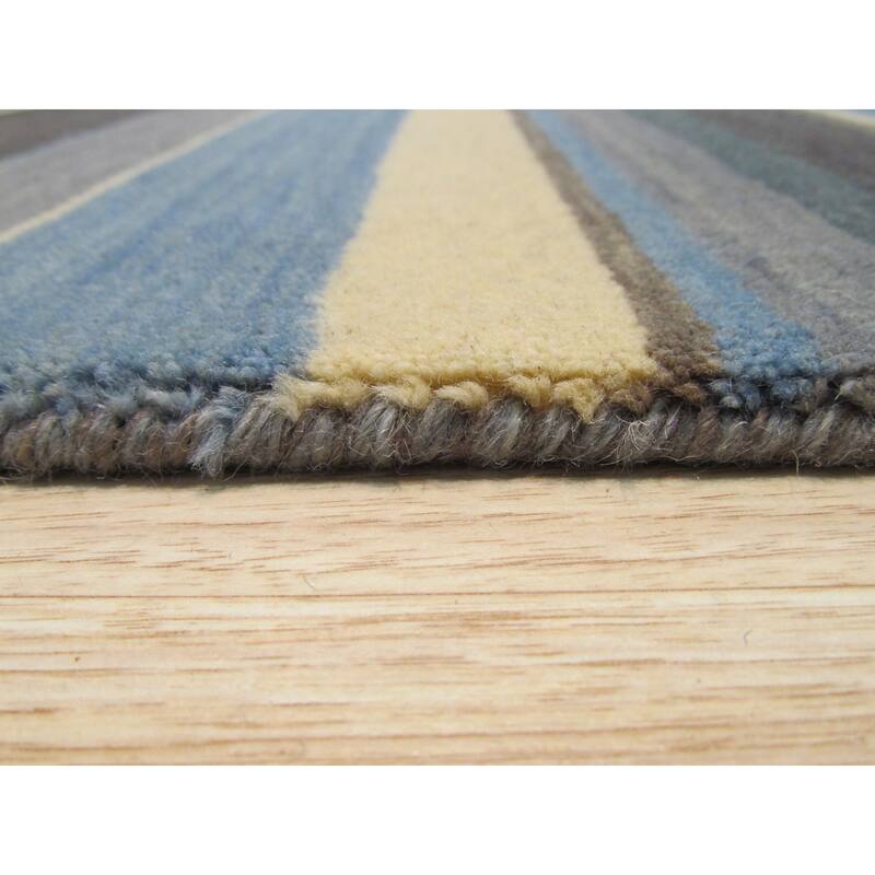 Blue/Brown Handmade Wool Transitional Striped Rug, 2' x 3', Small Accent for Home - L