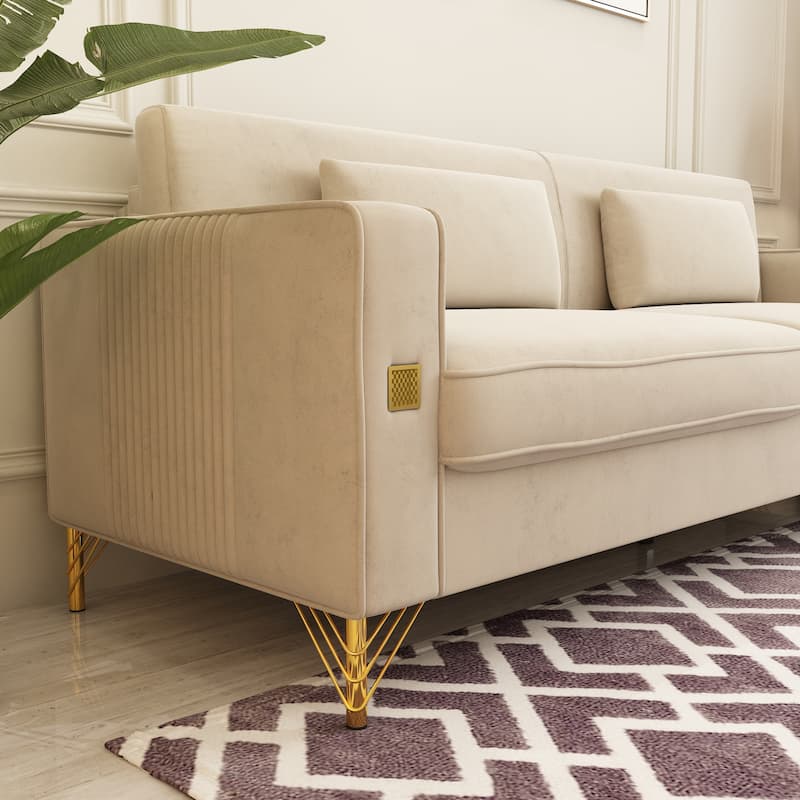 Modern Tufted Velvet Loveseat Upholstered Sofa with Removable Cushions and Pillows - 85.63 in.D x 30.31 in.W x 30.51 in.H