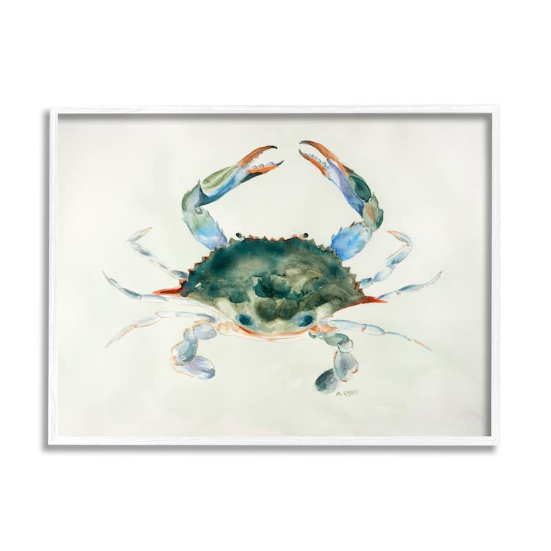 Stupell Blue Sea Crab Over Beige Soft Watercolors Framed Wall Art - Green - 11 x 14 - White