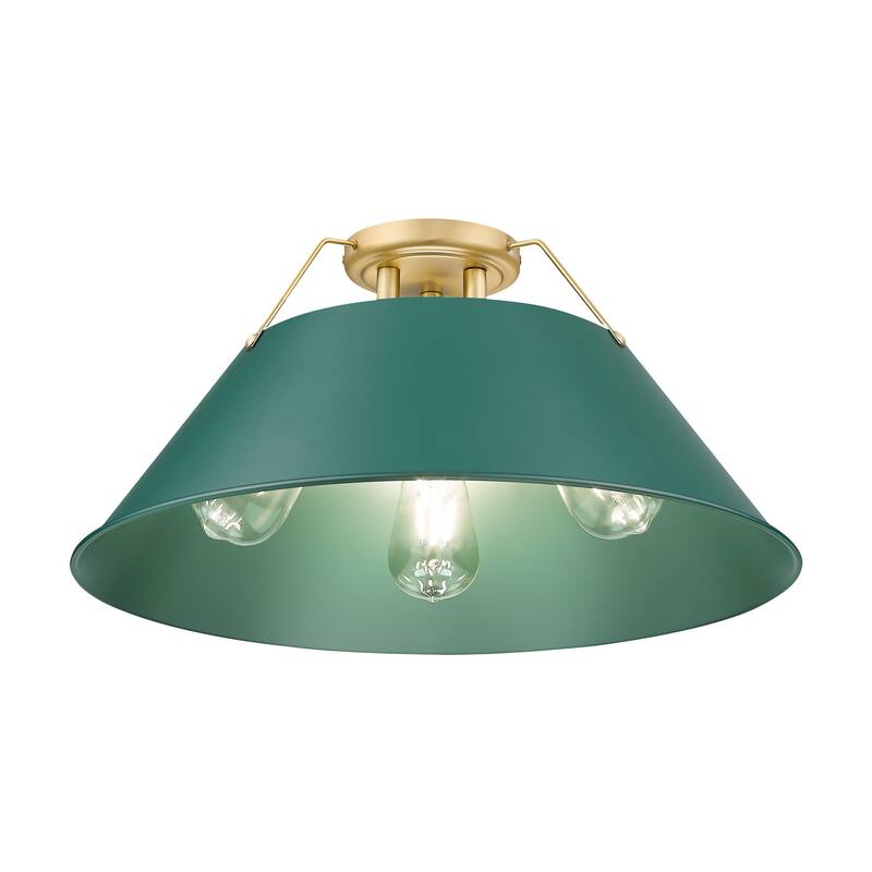 Yep by Golden Lighting Orwell 3-light Flush Mount in Brushed Champagne Brass and Pine Green shade