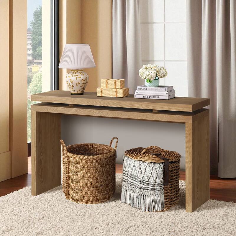 60'' Farmhouse Console Table with Double Board Suspension Design, Retro Solid Wood and MDF Entryway Table