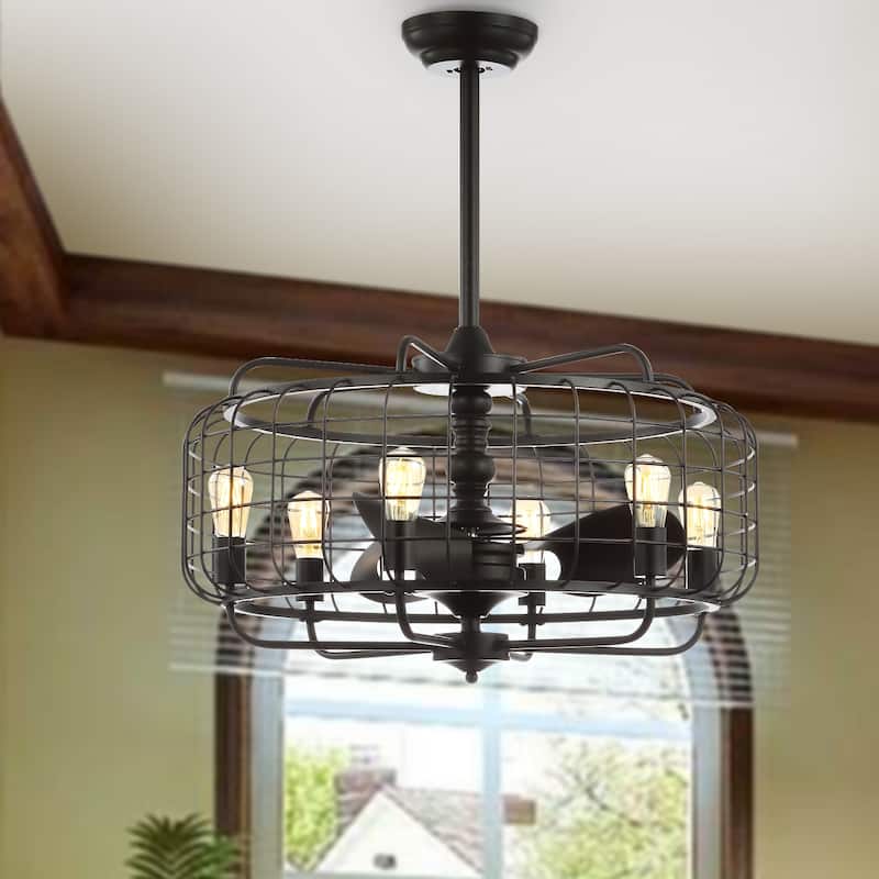 SAFAVIEH Lighting Verda 30-inch Ceiling Light Fandelier (with Remote) - 30" W x 30" L x 34.5" H - Black - 30Wx30Dx35H