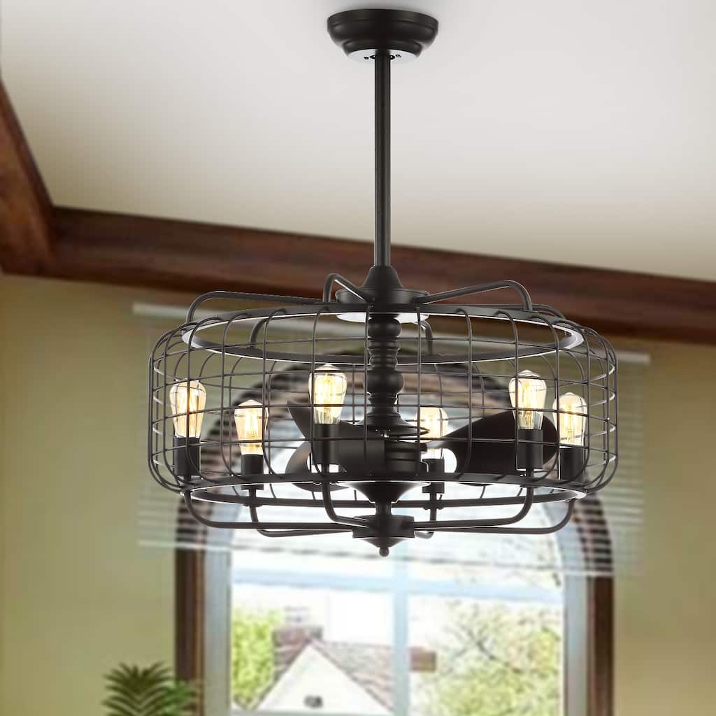 SAFAVIEH Lighting Verda 30-inch Ceiling Light Fandelier (with Remote) - 30" W x 30" L x 34.5" H - Black - 30Wx30Dx35H
