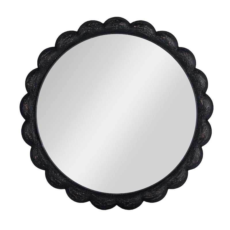 Scalloped Distressed Wood Wall Mirror - 27.8"L x 1.1"W x 27.8"H