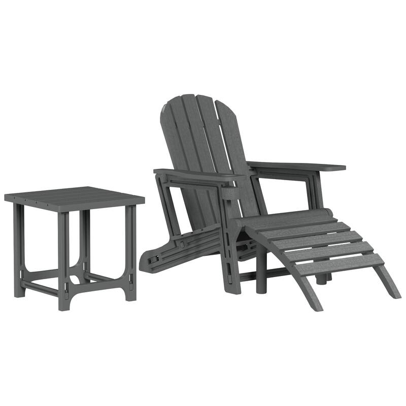 Polytrends Coastline Outdoor Poly 3-Piece Set Adirondack Chair with Ottoman and Side Table - Gray