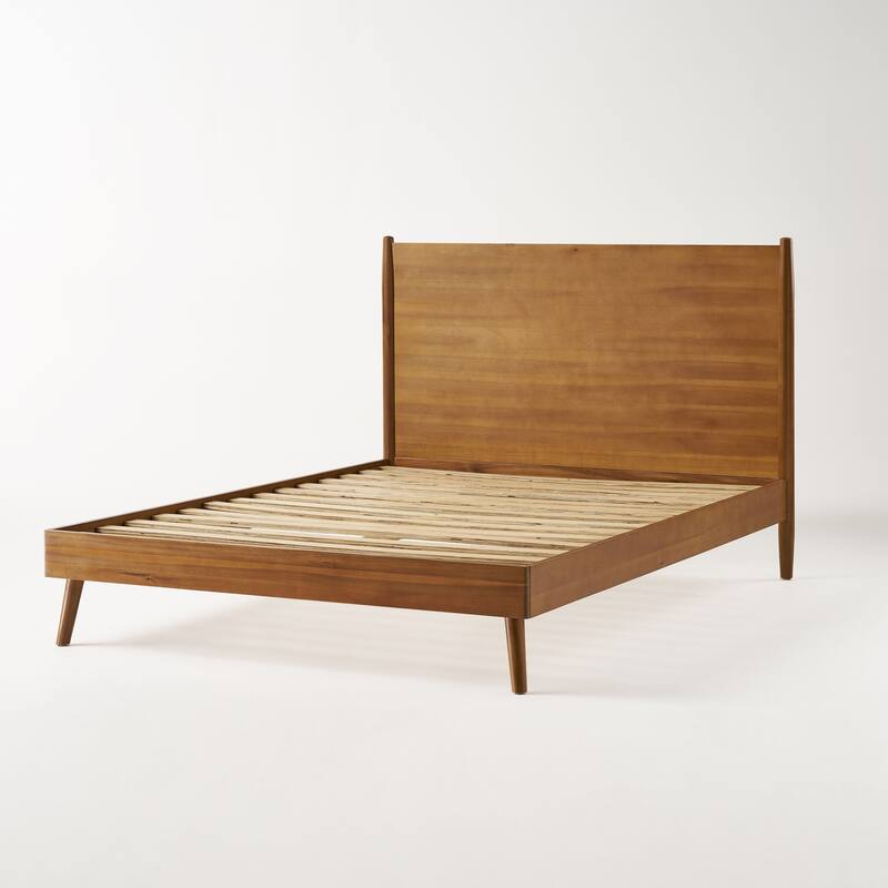 Classic Low Profile Platform Bed Wood Frame Bed Wingback Bed Slat Support Bed