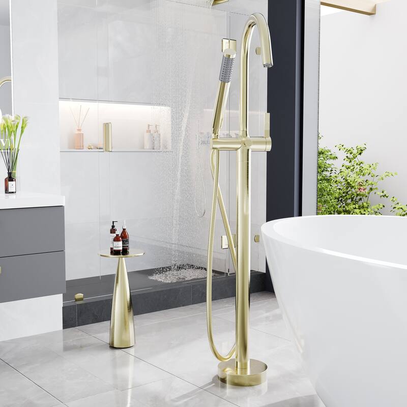 Eviva Modem Single-Handle Freestanding Tub Faucet with Hand Shower - Brushed Gold