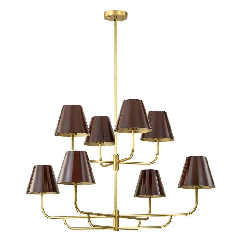 8-Light Mid-Century Modern Gold Linear Sputnik Tapered Large Chandelier for Dining Room